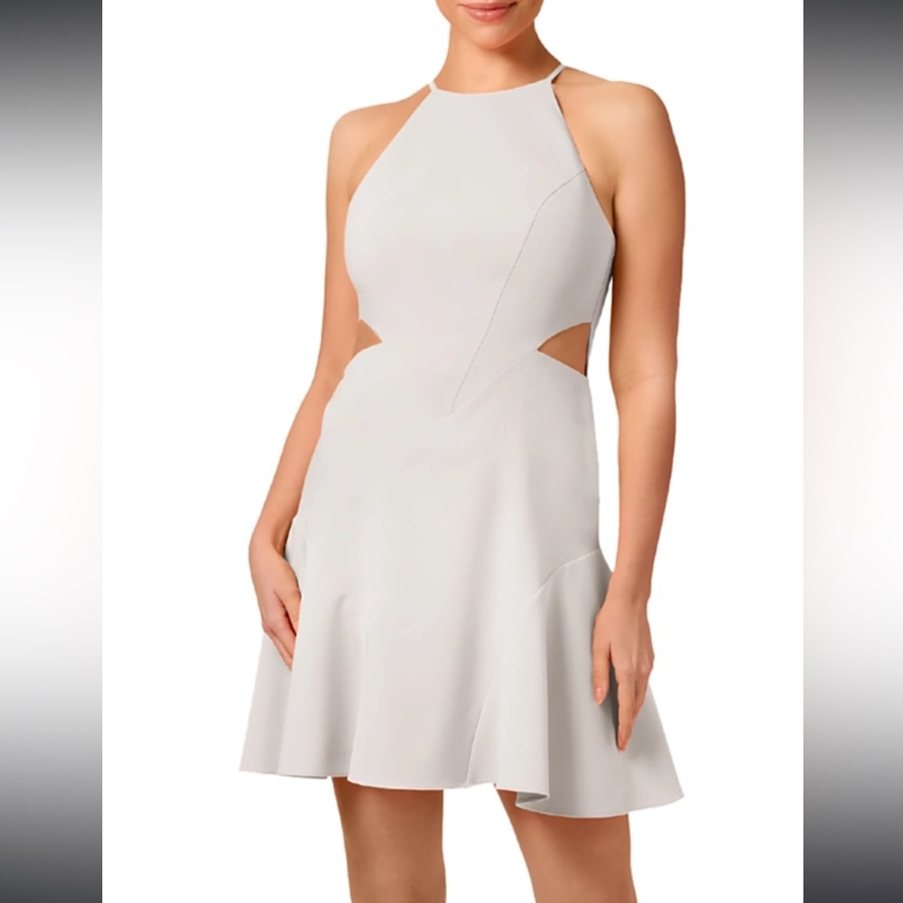 LIV FOSTER STRETCH CREPE HALTER SHORT A-LINE DRESS